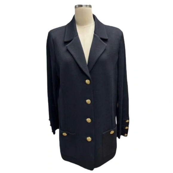 ST JOHN BASICS SANTANA KNIT LONG LINE GOLD BUTTON BLACK
BLAZER - Picture 1 of 7